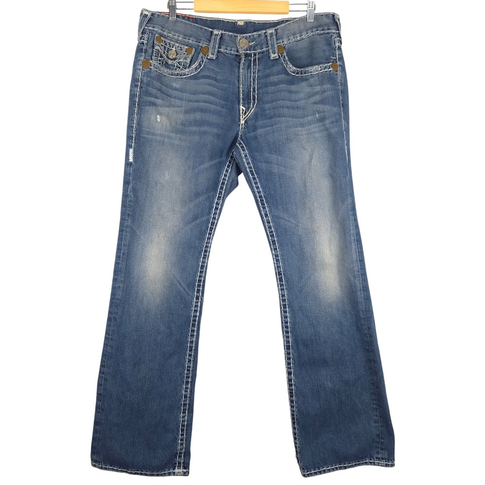 True Religion Ricky Super T Jeans Distressed USA Made Size 38 (Fits 37x33)‎ READ